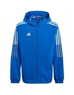 Adidas Παιδικό Αθλητικό Μπουφάν Κοντό Αντιανεμικό με Κουκούλα Μπλε Tiro 21 GP4978