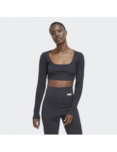 Adidas Studio Lounge Ribbed Cropped Long Sleeve Tee W HH8502