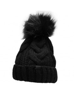 4F Pom Pom Beanie Γυναικείος Σκούφος με Πλεξούδες σε Μαύρο χρώμα H4Z22-CAD010-20S