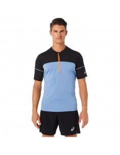 ASICS Fujitrail Ανδρική Μπλούζα με Φερμουάρ Κοντομάνικη Black / Blue 2011B895-412