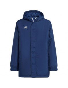 Adidas Παιδικό Αθλητικό Μπουφάν Μακρύ με Επένδυση & Κουκούλα Μπλε Entrada 22 Stadium IB6079
