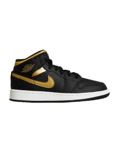 Air Jordan 1 Mid Junior GS Basketball Shoe BlackMetallic Gold DQ8423071