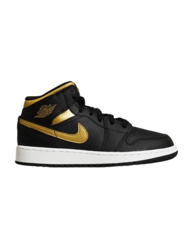 Air Jordan 1 Mid Junior GS Basketball Shoe BlackMetallic Gold DQ8423071