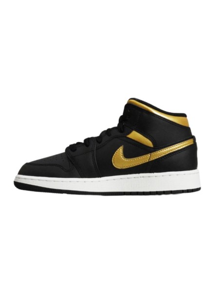Air Jordan 1 Mid Junior GS Basketball Shoe BlackMetallic Gold DQ8423071