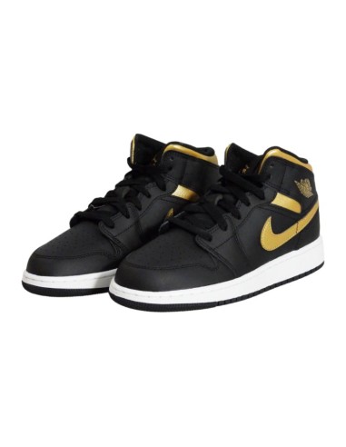 Air Jordan 1 Mid Junior GS Basketball Shoe BlackMetallic Gold DQ8423071