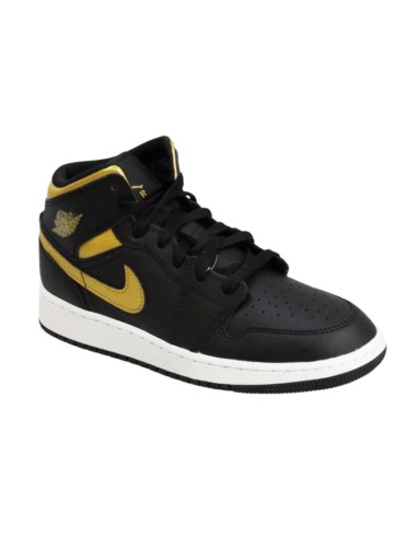 Air Jordan 1 Mid Junior GS Basketball Shoe BlackMetallic Gold DQ8423071