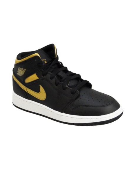 Air Jordan 1 Mid Junior GS Basketball Shoe BlackMetallic Gold DQ8423071