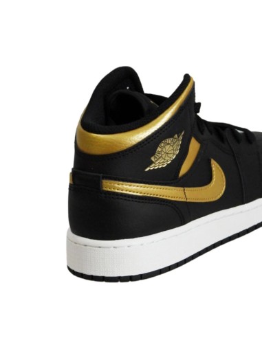 Air Jordan 1 Mid Junior GS Basketball Shoe BlackMetallic Gold DQ8423071