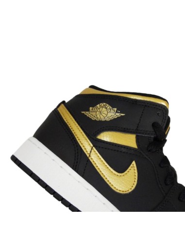 Air Jordan 1 Mid Junior GS Basketball Shoe BlackMetallic Gold DQ8423071