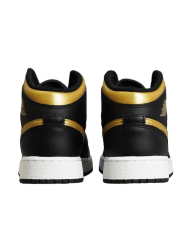 Air Jordan 1 Mid Junior GS Basketball Shoe BlackMetallic Gold DQ8423071