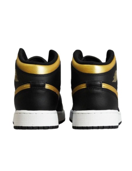 Air Jordan 1 Mid Junior GS Basketball Shoe BlackMetallic Gold DQ8423071