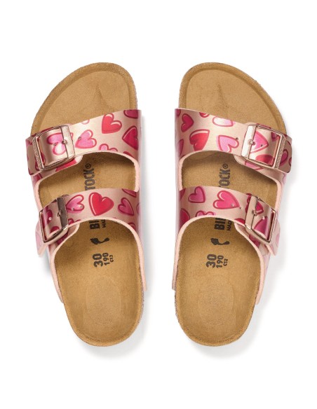 Birkenstock ARIZONA KIDS BS 1030434 ELECTRIC METALLIC COPPER HEARTS flipflops standard width