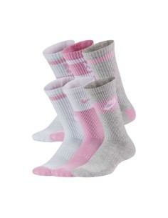 Nike Everyday Cush Crew Youth Socks White Pink Gray CK7302 905
