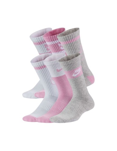 Nike Everyday Cush Crew Youth Socks White Pink Gray CK7302 905