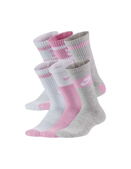 Nike Everyday Cush Crew Youth Socks White Pink Gray CK7302 905