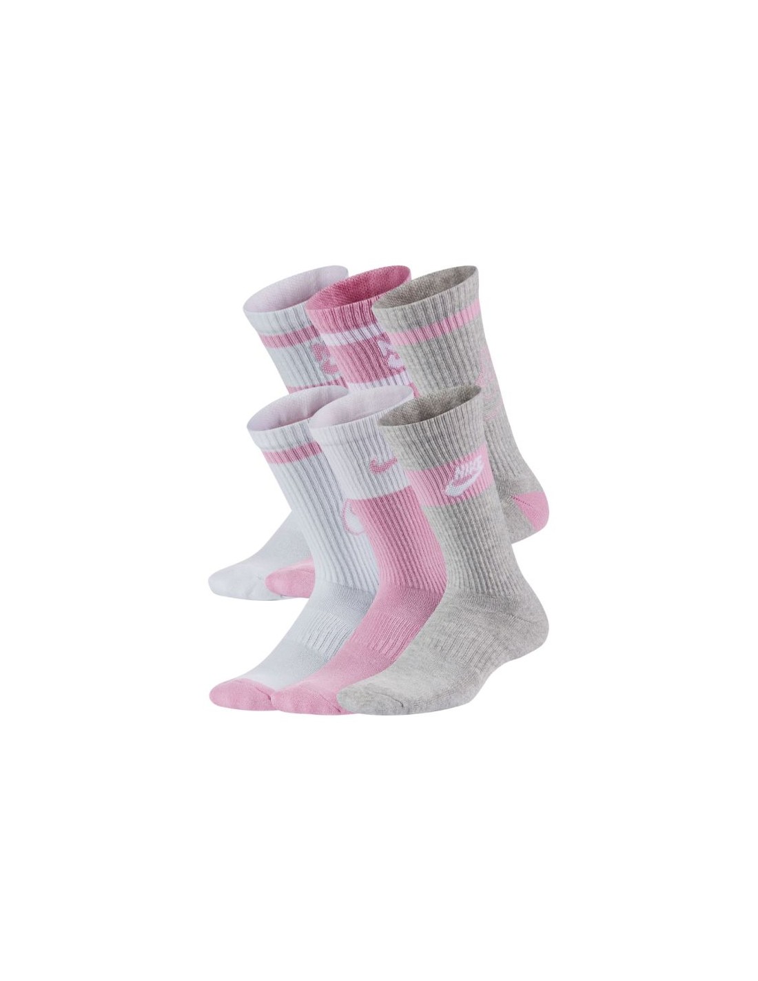 Nike Everyday Cush Crew Youth Socks White Pink Gray CK7302 905