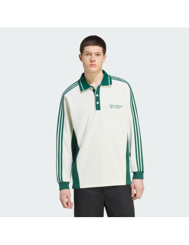 adidas Long Sleeved Polo Shirt Off White Dark Green KW5688 MBS
