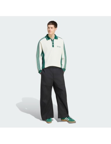 adidas Long Sleeved Polo Shirt Off White Dark Green KW5688 MBS