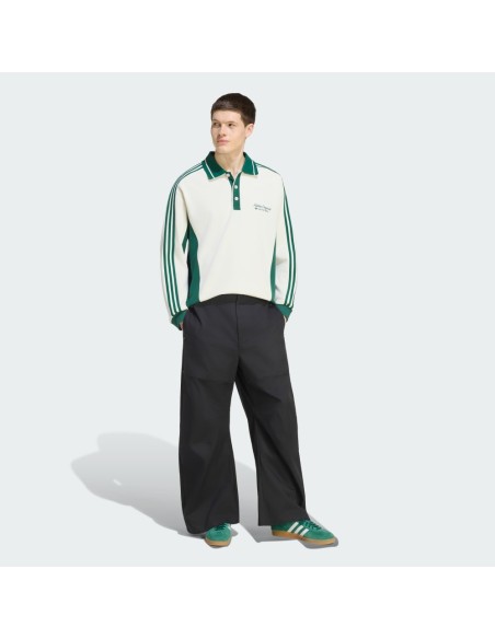 adidas Long Sleeved Polo Shirt Off White Dark Green KW5688 MBS
