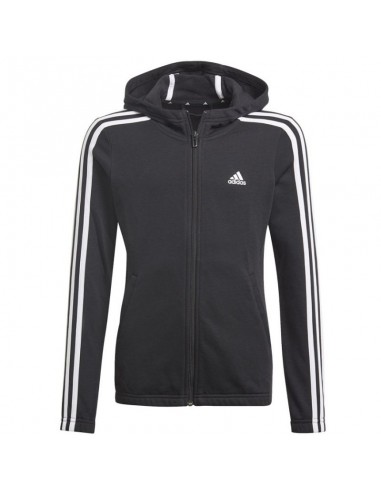 Adidas Αθλητική Παιδική Ζακέτα Φούτερ με Κουκούλα Μαύρη Essentials 3-Stripes GQ8356