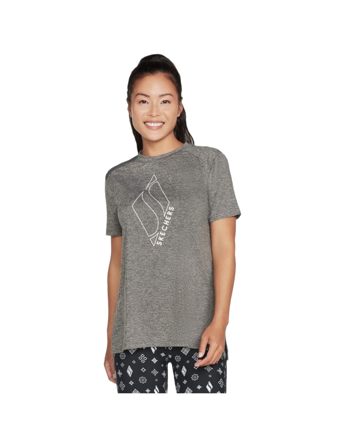Skechers Diamond Blissful Αθλητικό Γυναικείο T-shirt Black Melange με Λαιμόκοψη V W1TS336-BLK