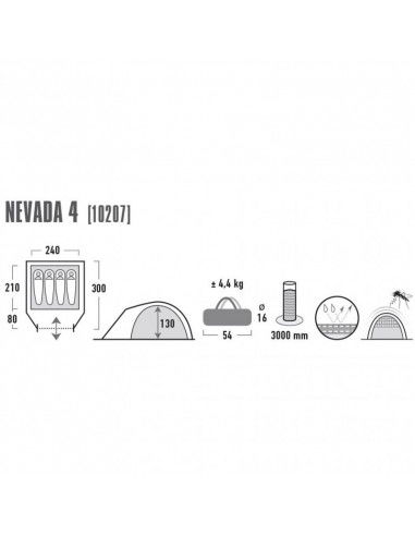 High Peak Nevada 4 Σκηνή Camping Igloo Γκρι με Διπλό Πανί 4 Εποχών για 4 Άτομα 240x130εκ. 10207