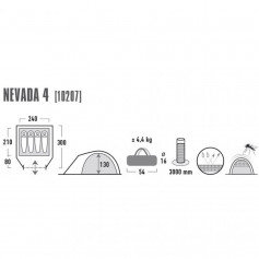 High Peak Nevada 4 Σκηνή Camping Igloo Γκρι με Διπλό Πανί 4 Εποχών για 4 Άτομα 240x130εκ. 10207