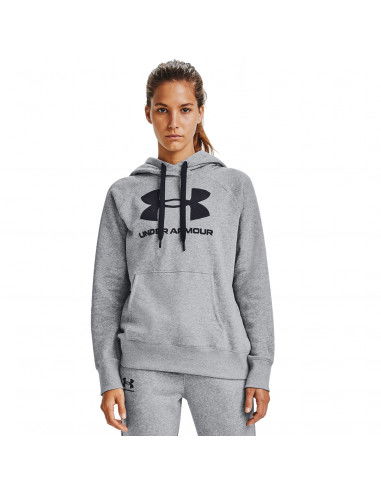 Under Armour Rival Logo Μακρύ Γυναικείο Fleece Φούτερ με Κουκούλα Γκρι 1356318-035