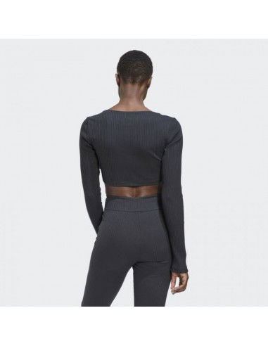 Adidas Studio Lounge Γυναικείο Crop Top Μακρυμάνικο Carbon HH8502
