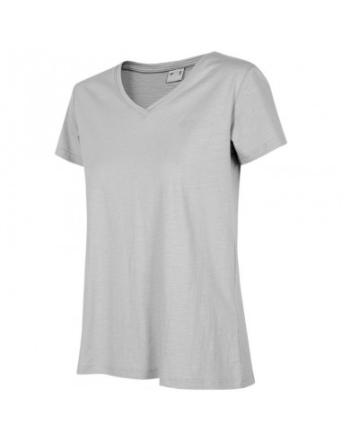 4F Γυναικείο T-shirt Γκρι με Λαιμόκοψη V H4Z22-TSD352-27M