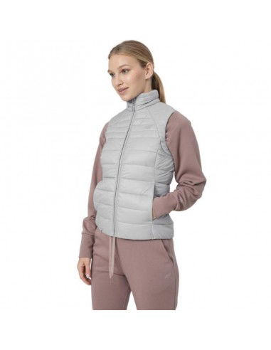 4F Κοντό Γυναικείο Αμάνικο Puffer Μπουφάν για Χειμώνα Γκρι H4Z22-KUDP001-27S