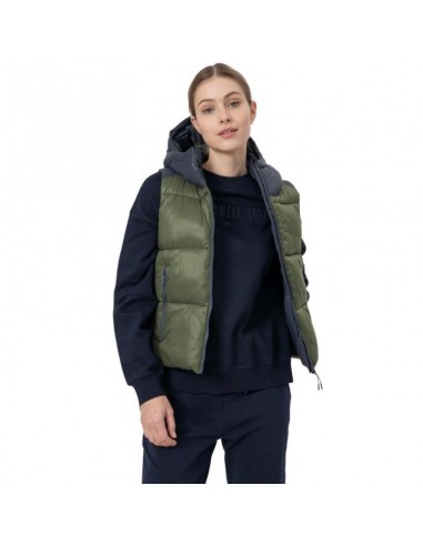 4F Κοντό Γυναικείο Αμάνικο Puffer Μπουφάν για Χειμώνα Χακί H4Z22-KUDP004-43S