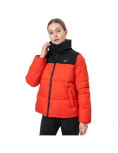 4F Κοντό Γυναικείο Puffer Μπουφάν για Χειμώνα Κόκκινο H4Z22-KUDP014-62S