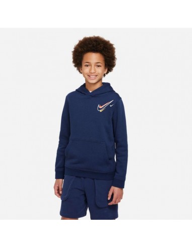 Nike Fleece Παιδικό Φούτερ με Κουκούλα και Τσέπες Μπλε DX2295-410