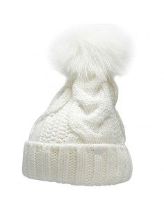 4F Pom Pom Beanie Γυναικείος Σκούφος με Πλεξούδες σε Λευκό χρώμα H4Z22-CAD010-11S