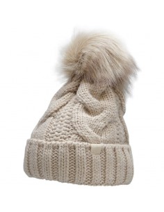 4F Pom Pom Beanie Γυναικείος Σκούφος με Πλεξούδες σε Μπεζ χρώμα H4Z22-CAD010-64S