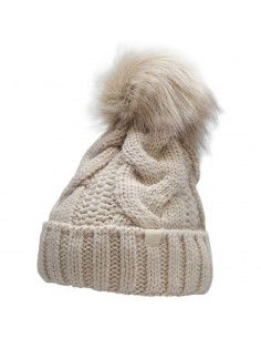4F Pom Pom Beanie Γυναικείος Σκούφος με Πλεξούδες σε Μπεζ χρώμα H4Z22-CAD010-64S