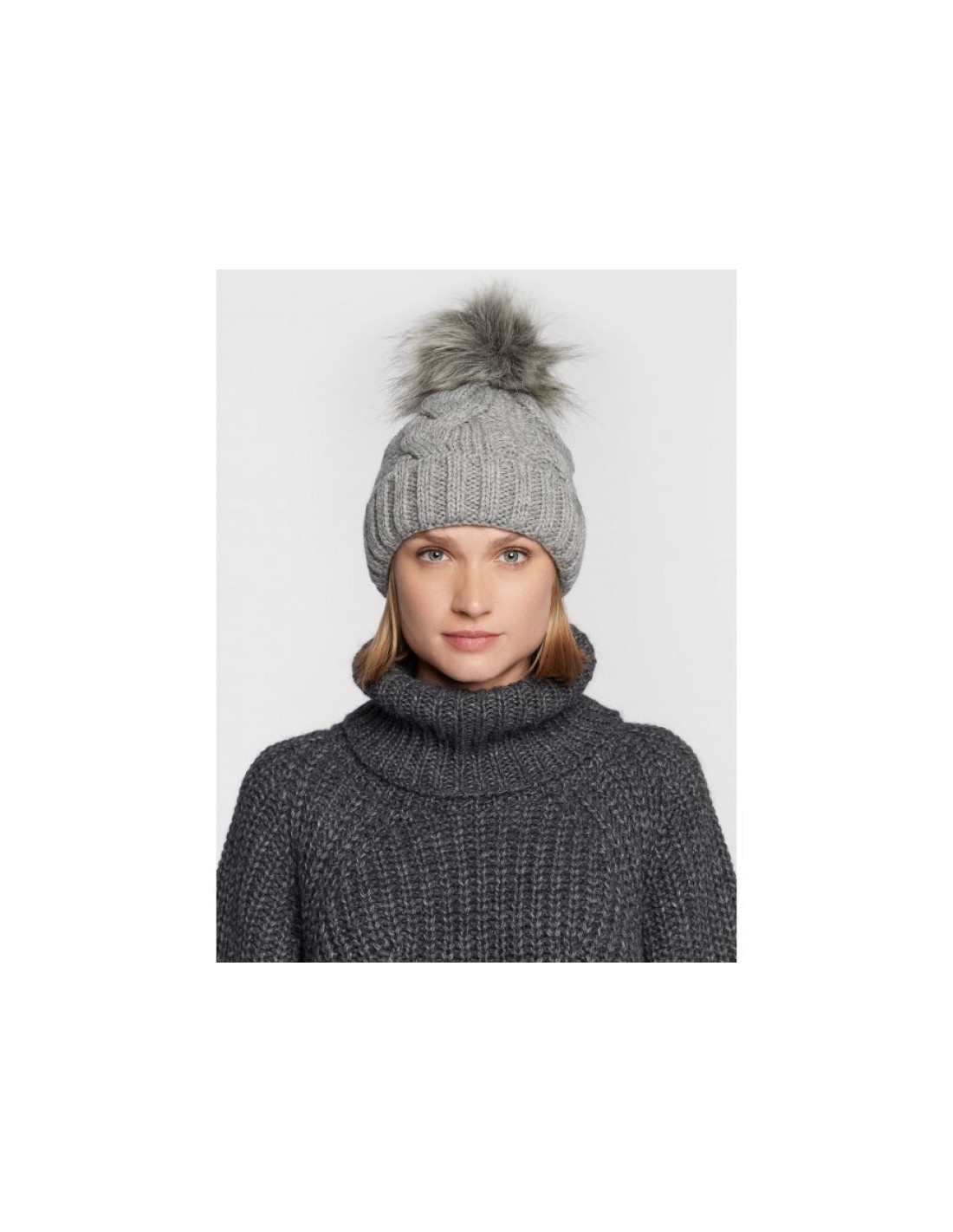 4F Beanie Γυναικείος Σκούφος με Πλεξούδες σε Γκρι χρώμα H4Z22-CAD010-27M