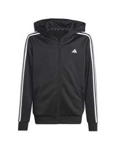 Adidas Αθλητική Παιδική Ζακέτα Φούτερ με Κουκούλα Μαύρη 3 Stripes HY1102