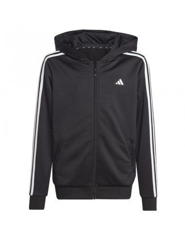 Adidas Αθλητική Παιδική Ζακέτα Φούτερ με Κουκούλα Μαύρη 3 Stripes HY1102
