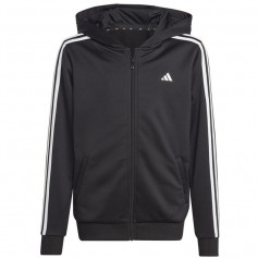 Adidas Αθλητική Παιδική Ζακέτα Φούτερ με Κουκούλα Μαύρη 3 Stripes HY1102