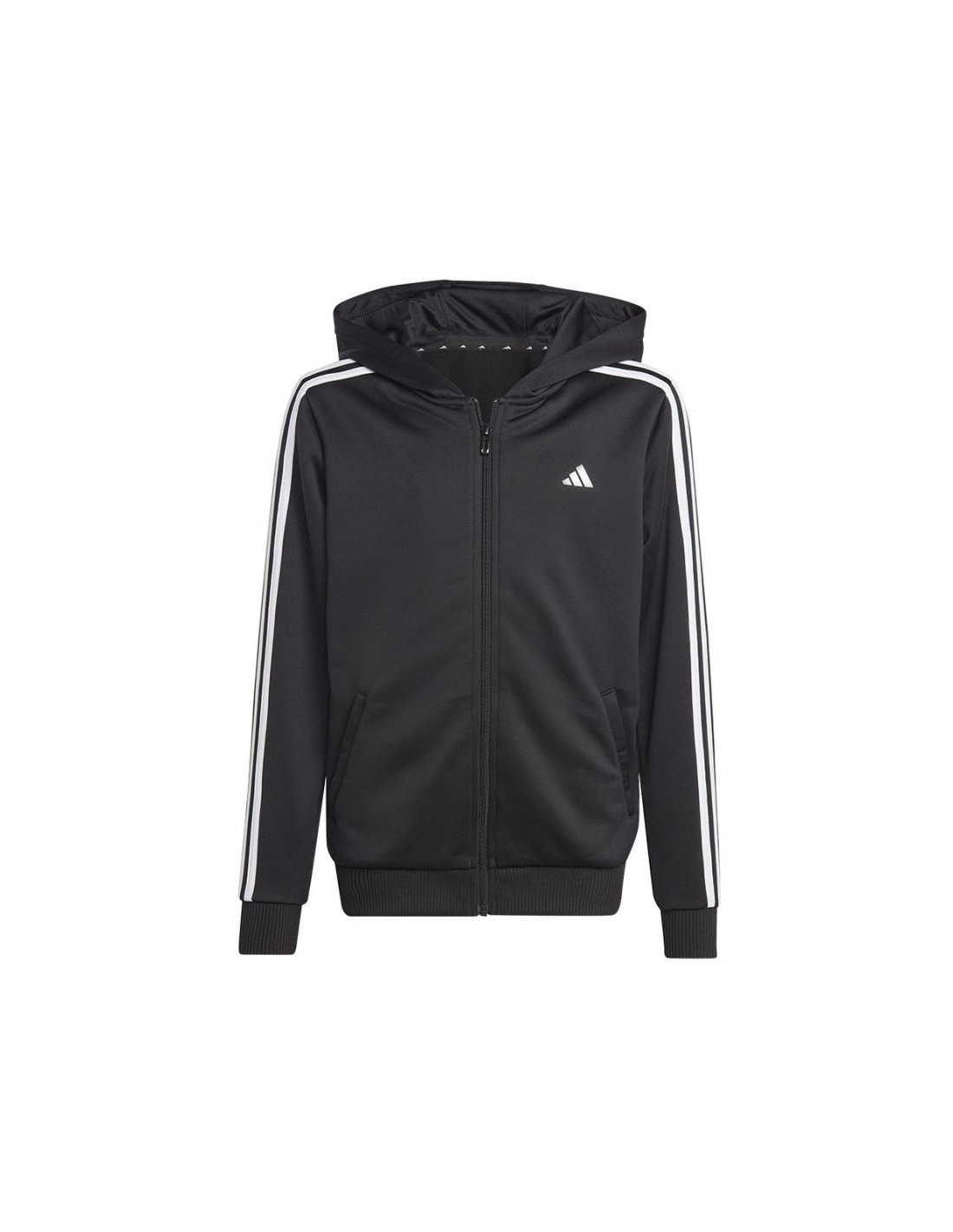 Adidas Αθλητική Παιδική Ζακέτα Φούτερ με Κουκούλα Μαύρη 3 Stripes HY1102