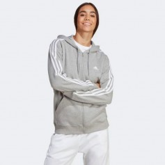Adidas Essentials Γυναικεία Ζακέτα Φούτερ με Κουκούλα Γκρι IC9917