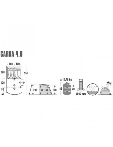 High Peak Garda 4.0 Χειμερινή Σκηνή Camping Τούνελ Πράσινη με Διπλό Πανί για 4 Άτομα 550x280x170εκ. 11821