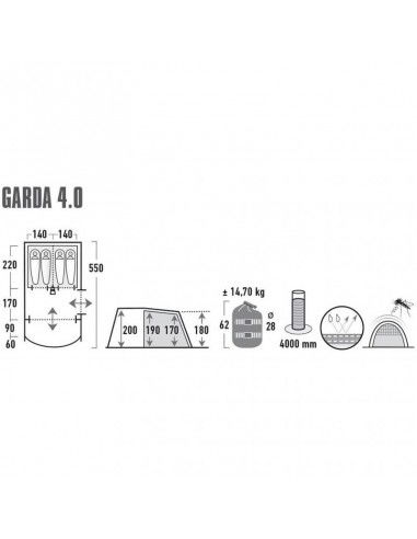 High Peak Garda 4.0 Χειμερινή Σκηνή Camping Τούνελ Πράσινη με Διπλό Πανί για 4 Άτομα 550x280x170εκ. 11821
