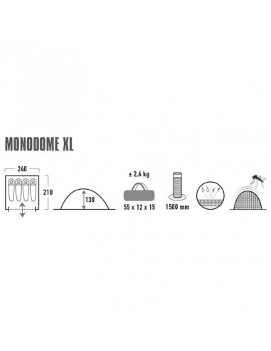 High Peak Monodome Σκηνή Camping Igloo Μαύρη 3 Εποχών για 4 Άτομα 240x210x130εκ. 10310