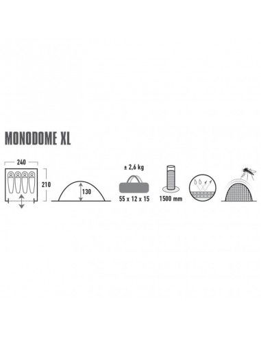 High Peak Monodome Σκηνή Camping Igloo Μαύρη 3 Εποχών για 4 Άτομα 240x210x130εκ. 10310