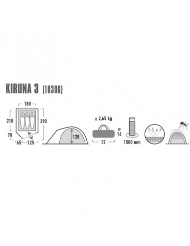 High Peak Kiruna 3 Σκηνή Camping Igloo με Διπλό Πανί 3 Εποχών για 3 Άτομα 290x180x120εκ. 10306