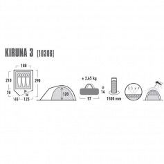 High Peak Kiruna 3 Σκηνή Camping Igloo με Διπλό Πανί 3 Εποχών για 3 Άτομα 290x180x120εκ. 10306