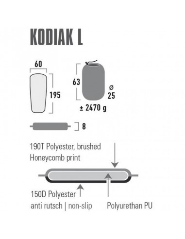 High Peak Kodiak L Αυτοφούσκωτο Μονό Υπόστρωμα Camping Πάχους 8cm σε Μαύρο χρώμα